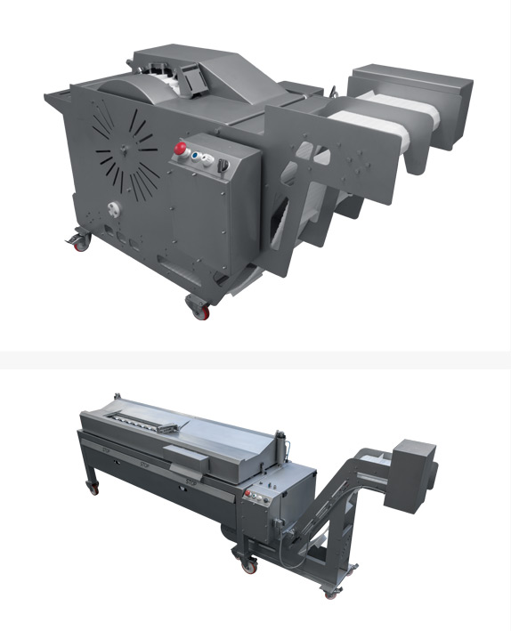 Poultry thigh and drum deboning with skinning machines