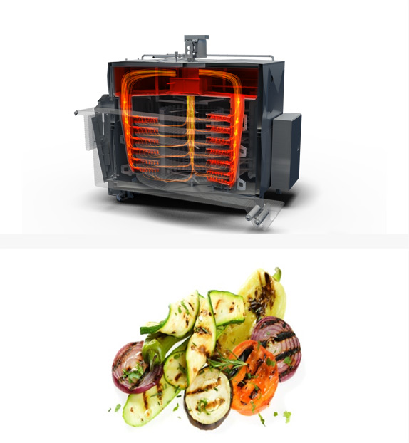 Spiral Cookers used for baking, roasting, steaming or grilling of peppers, mushrooms, chillies and tomatoes for salsa